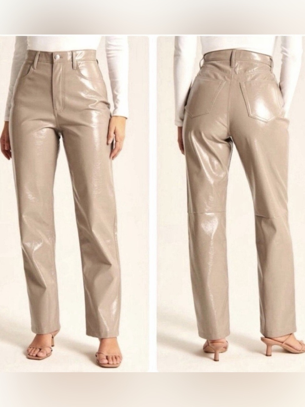 Abercrombie & Fitch | Taupe 90s Ultra High-Rise Vegan Leather Straight Leg Pants